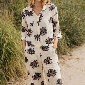 Ba&sh Floral Jumpsuit Womens S Boho Cottagecore Wide Leg Button Front